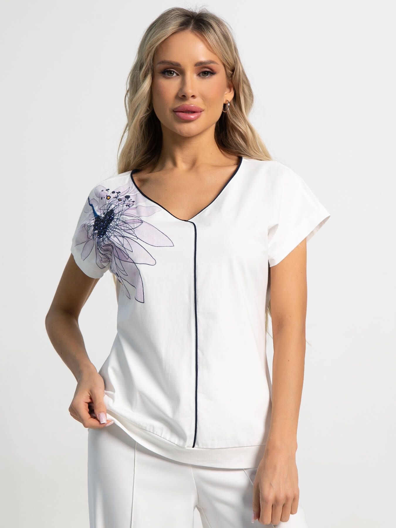 Блуза Капли росы (бело-розовая) Б15563-18М